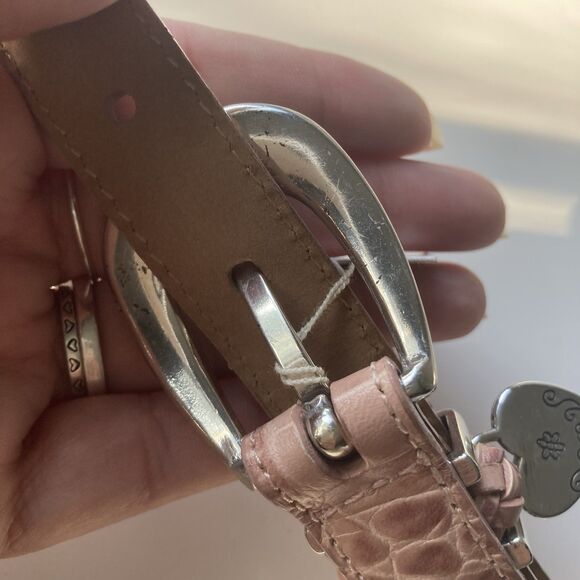 NEW Brighton Women’s Pink Croc Leather Belt ML 32 Sparkling Heart B10482 VTG - Picture 7 of 16